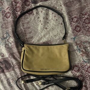 Chic Tan Crossbody Bag with Black Accents